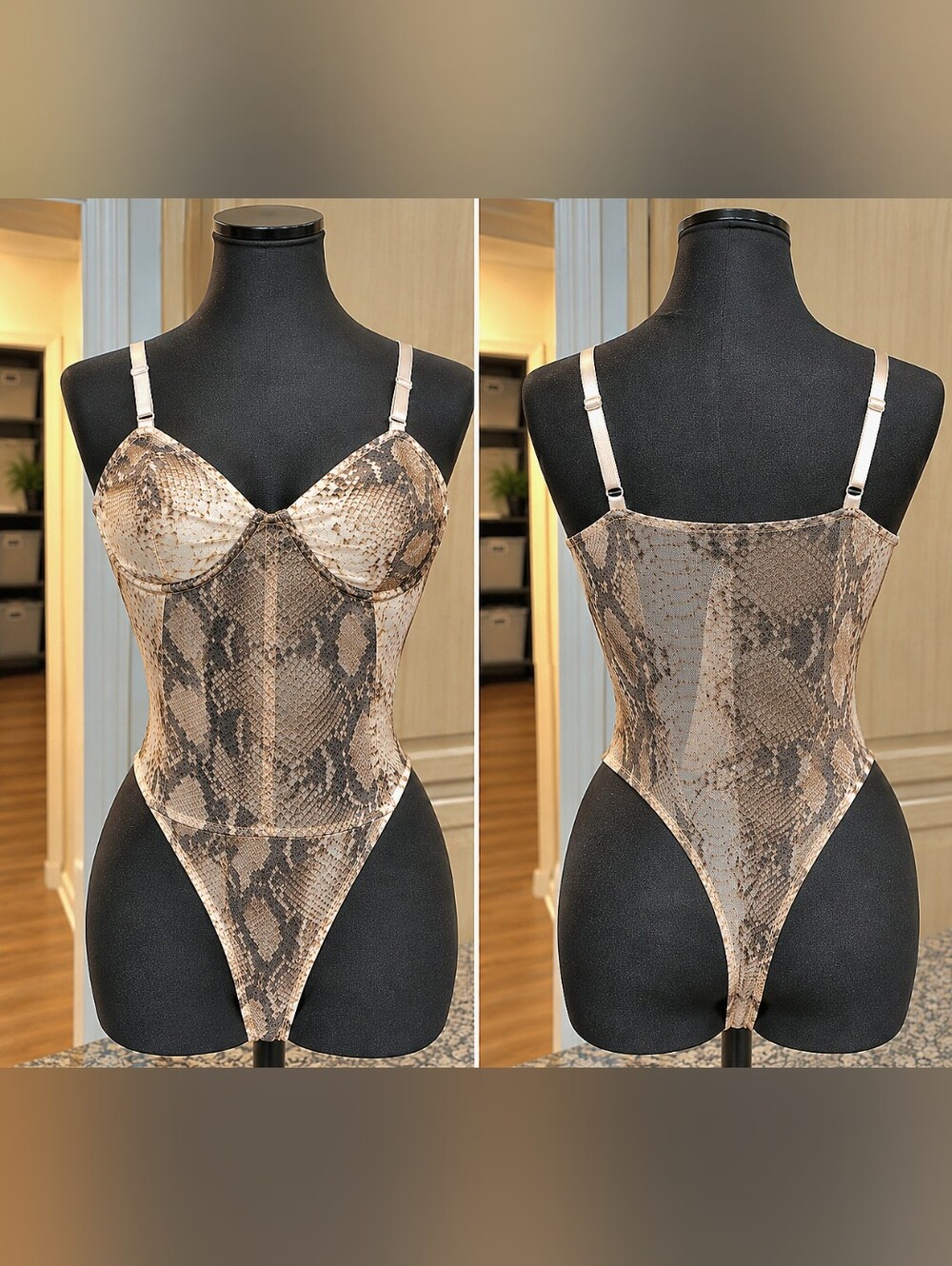 Sheer snakeprint padded bust bodysuit size medium brand new